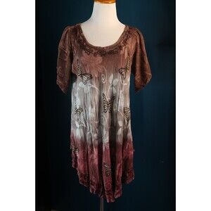 Greater Good Tunic Shirt Butterfly Embroidery Sequins Boho Lagenlook Fairy